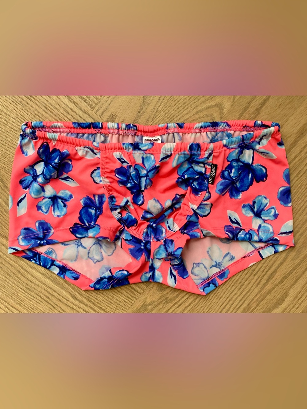 Men's Floral Ergowear Swim Shorts in Coral Pink and Blue